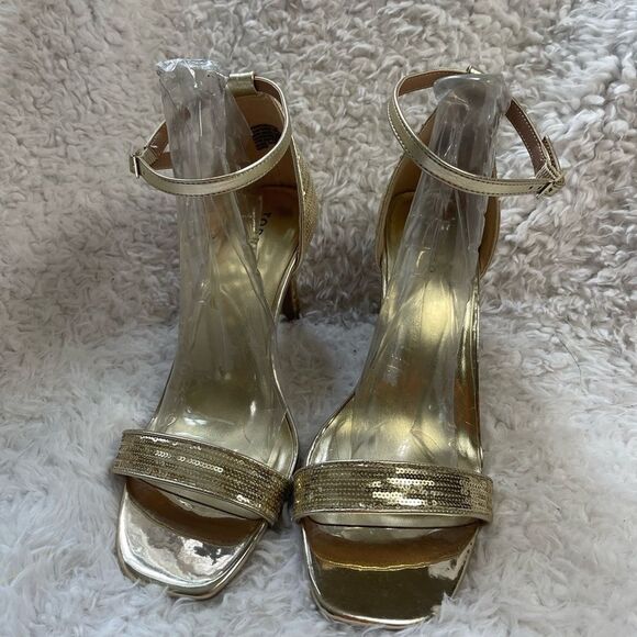 Torrid Gold sequins ankle strap heels sandals  double wide size 12 - Picture 1 of 11